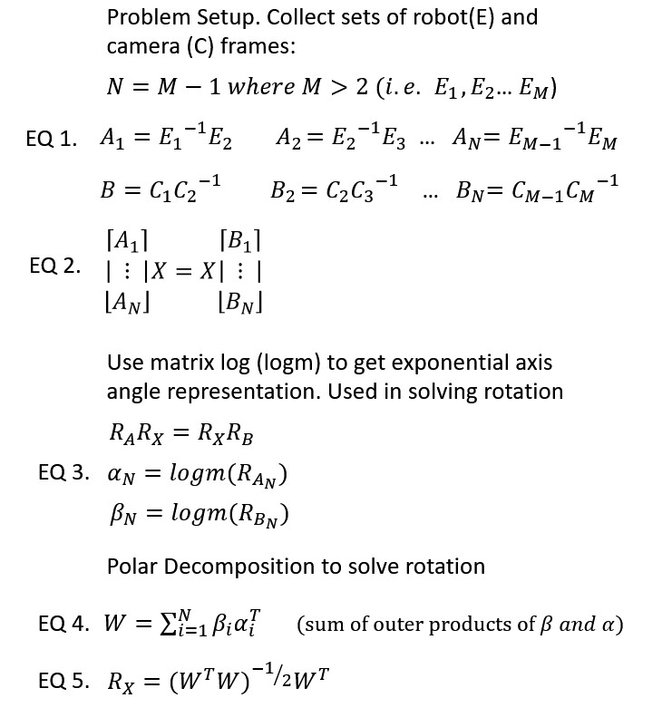 Hand Eye Calibration Calculations